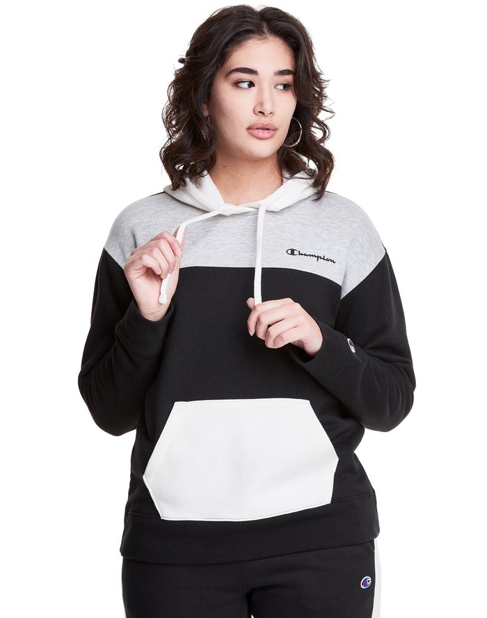 Champion Dame Hættetrøje Sort/Grå - Colorblock Fleece - Danmark IFH-941873